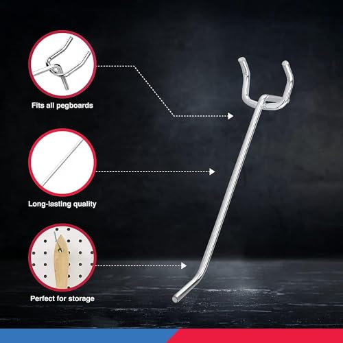 NEIKO 53100A 4 Inch Heavy Duty Pegboard Hooks Kit,1/8" Peg Hooks for 1” Spaced Pegboards,Utility-Hooks for Wall Organizing in Home or Garage,50 Count (Pack of 10) - size: 4" Pegboard Hooks (Pack of 10)