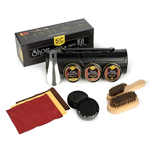Stone and Clark Leather Shoe Shine Kit - 13 PCS Shoe Polish Kit for Complete Leather Boot Care, Compact & Travel Friendly - style: Classic Black Kit
