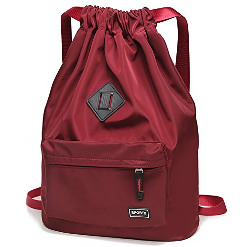 Peicees Waterproof Drawstring Sport Bag Lightweight Sackpack Backpack for Men and Women | Waterproof - color: Wine Red