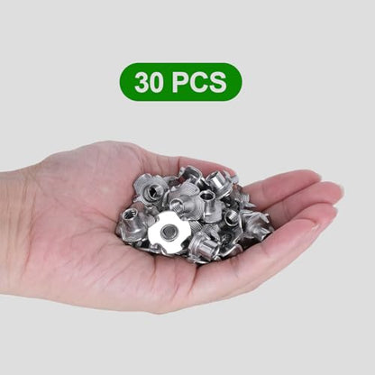 T Nuts 1/4"-20 30Pcs 304 Stainless Steel Four-jaw Tee Nuts for Wood,Rock Climbing Holds, Cabinetry Furniture Threaded Insertion