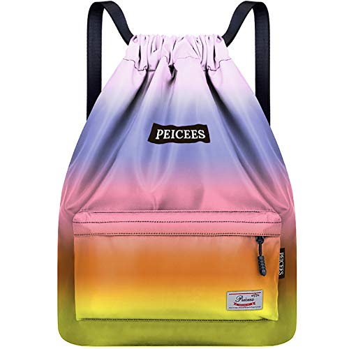 Peicees Waterproof Drawstring Sport Bag Lightweight Sackpack Backpack for Men and Women | Waterproof - color: Y_rainbow