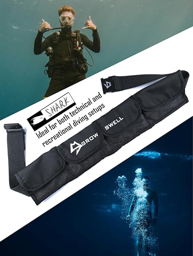 Scuba weight belt with 4 pockets, quick release buckle & comfortable fit diving pocket weight belt with Protection from toxic lead weight exposure,weight pouch belt fit for waist 32" to 52"