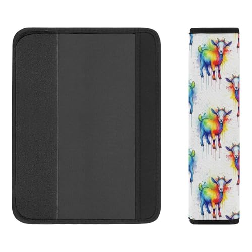 2 Pack Rainbow Watercolor Goat White Car Seat Straps Shoulder Pads Soft Padded Seat Belt Cushion for Kids, All Vehicles, Pressure Relief - color: Pattern 755