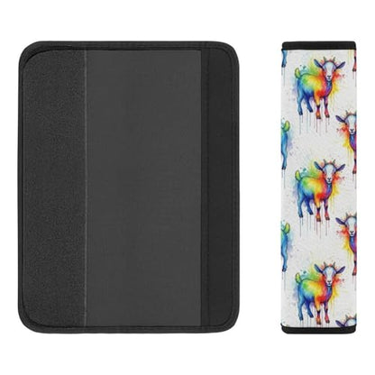 2 Pack Rainbow Watercolor Goat White Car Seat Straps Shoulder Pads Soft Padded Seat Belt Cushion for Kids, All Vehicles, Pressure Relief - color: Pattern 755