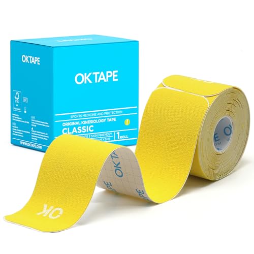 OK TAPE Kinesiology Tape 10 inches Precut, 20 Strips, Cotton Elastic Athletic Tape Latex Free, 2in x 16ft, Yellow - color: Yellow, size: 20 Count (Pack of 1)