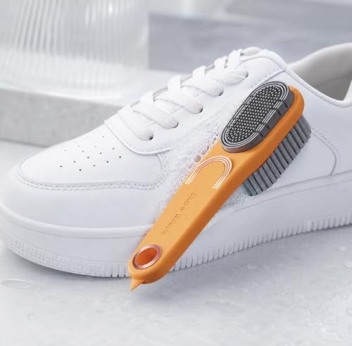 Double-Sided Shoe Brush, Long Handle for Sneakers & Suede | Soft-firm, non-shedding bristles. Ergonomic grip, tail removes sole stones， For sneakers, canvas, suede, nubuck - color: Green