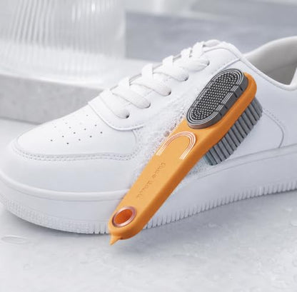 Double-Sided Shoe Brush, Long Handle for Sneakers & Suede | Soft-firm, non-shedding bristles. Ergonomic grip, tail removes sole stones， For sneakers, canvas, suede, nubuck - color: Green