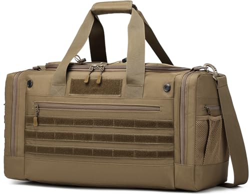 45L Gym Bag for Men & Women, Tactical Military Duffle Bag for Travel Weekender Gym Workout Deployment, Large Sports Bag for Hockey Football Baseball Soccer Basketball - color: Brown, size: 45L