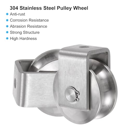 uxcell U Groove Wheel Pulley 304 Stainless Steel, 2.7" Dia Track Wheel Pulley Block Loading 2000lbs for Sliding Gate, Industrial Machines, Groove Width 0.87" - size: 2.7" wheel dia, 0.87" groove width