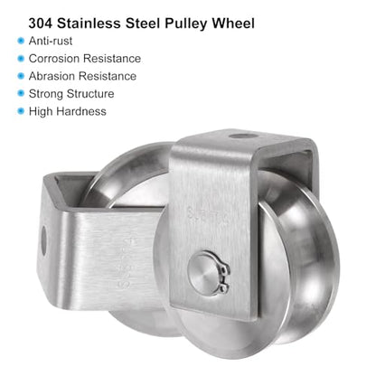 uxcell U Groove Wheel Pulley 304 Stainless Steel, 2.7" Dia Track Wheel Pulley Block Loading 2000lbs for Sliding Gate, Industrial Machines, Groove Width 0.87" - size: 2.7" wheel dia, 0.87" groove width