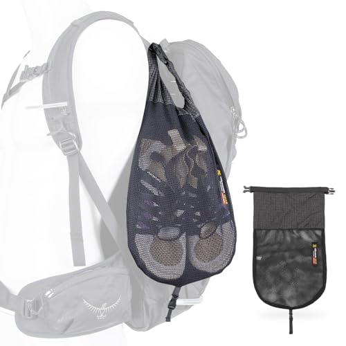 HIKEMAN Mesh Shoe Storage Bag for Hiking, Backpack External Storage Pouch, Attach to Backpack for Hiking, Camping, Backpacking & Outdoor Activities(Black, S) - color: Black, size: S