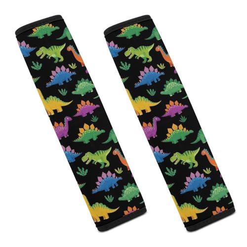 Universal Fit Car Seat Belt Pad for Elderly Support, All Vehicles, 2 Piece Colorful Dinosaur Black Automotive Seat Belt Protector Pressure Relief - color: Pattern 600
