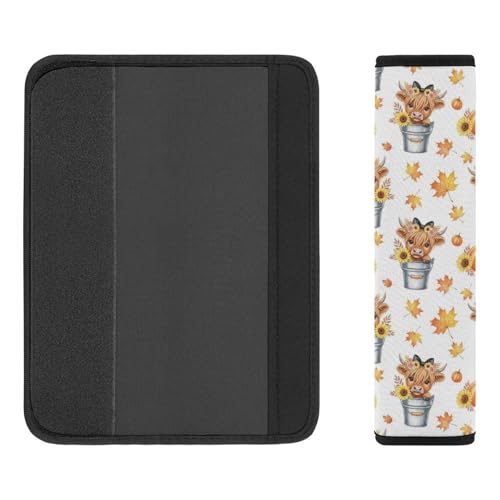 2PCS Fall Leaf Autumn Highland Cow Seat Belt Cover Breathable Automotive Seat Belt Protector for Adult Use, Most Cars, Pressure Relief - color: Pattern 248
