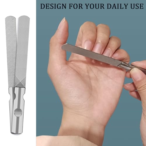 LNAUJS 3 Pack Round Tip Stainless Steel Nail File, 4.76 inches (12.1 cm) Length, 0.43 inches (1.1 cm) Width, 2 Different Grit Surfaces for Various Occasions.