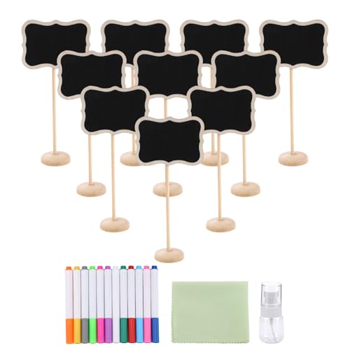 10 Pcs Wood Mini Chalkboard Sign, Garden Labels DIY Decoration with Support Easels, Small Rectangle Chalkboards for Message Board Signs, Weddings Place Cards, Birthday Party (Black(A)) - color: Black(a)