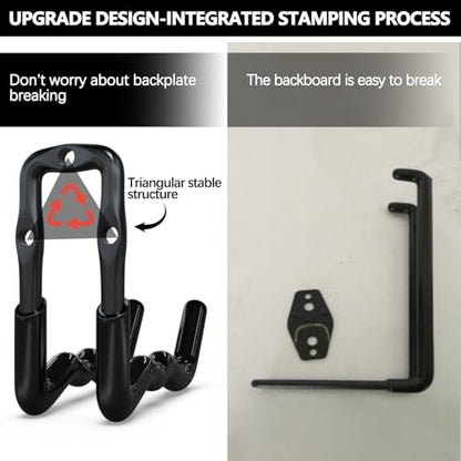 3-H Super Heavy Duty Garage Hooks 14 Pack, One-Piece Construction Garage Wall Hooks, Garage Hanger & Organizer Wall Mount for Ladders, Bikes, Chairs, WeedEaters, Shovels, Garden Tools (Black) | Upgraded Patented One-Piece Stamped Garage Storage Hooks, Zer
