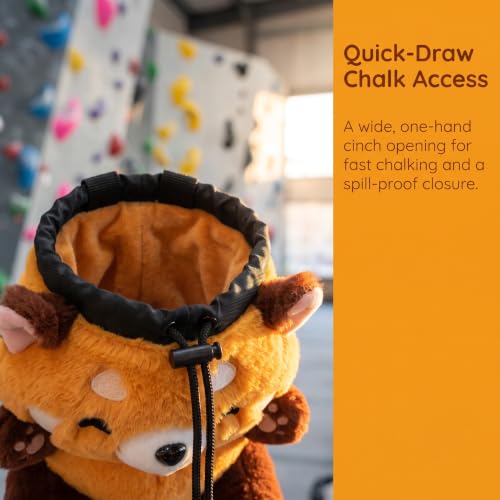 Fluffy Red Panda Plush Chalk Bag, Drawstring Magnesia Storage Pouch with Adjustable Waist Strap, Cute Animal Shape Gym Chalk Holder for Rock Climbing, Bouldering, Weight Lifting, Daily Gym Training
