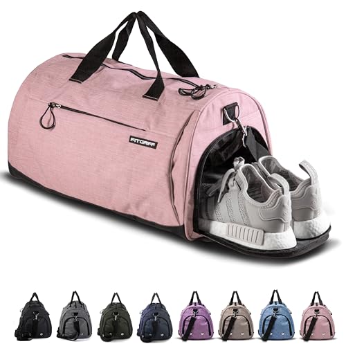 Fitgriff® Gym Bag for Men & Women with Shoe & Wet Compartment - Duffle Bag for Travel, Sports, Fitness & Workout - color: Pink, size: 23 x 12 x 12″ (Medium)