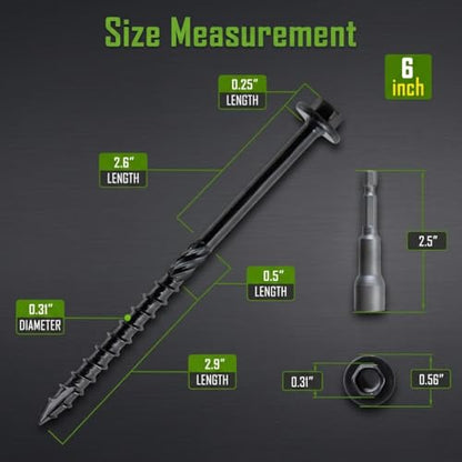 [Pack of 50] #14 x 6 inch Wood Structural Screws, Heavy Duty Hex Head Black Timber/Log/Landscaping Wood Screws, Rust Resistant, Hex Socket Included - color: Black, size: #14 x 6"