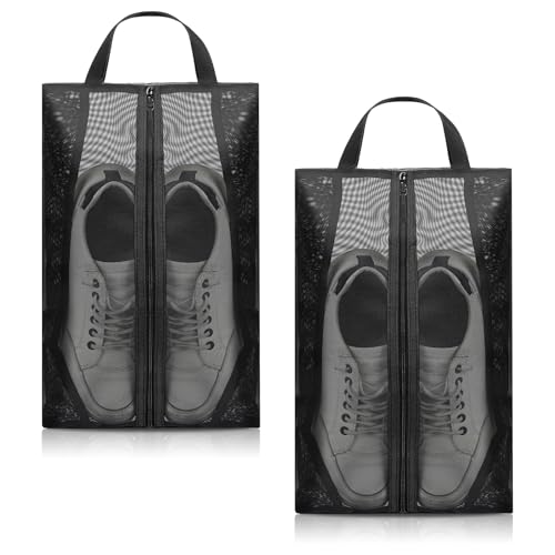 2 Pack Shoe Bags for Travel, Sneaker Bags Packing with Sturdy Zipper Transparent Design Protable Shoes Organizer Bag for Gym Golf Shoe Dust Bag Man and Women Black