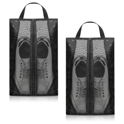 2 Pack Shoe Bags for Travel, Sneaker Bags Packing with Sturdy Zipper Transparent Design Protable Shoes Organizer Bag for Gym Golf Shoe Dust Bag Man and Women Black