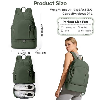 Gym Backpack for Women, Dance Volleyball Backpacks With Shoe Compartment | For Yoga Fitness Beach Hiking Sports - color: Green