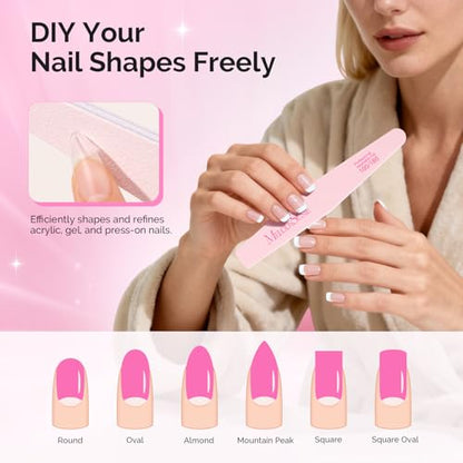 MelodySusie 6Pcs Nail Files 100/180 Grit Emery Boards Set Pink | Double Sided, Acrylic Gel Natural Nails, Professional Manicure Pedicure Shaping Tools, Home and Salon Care - size: 6Pcs Mix Shape
