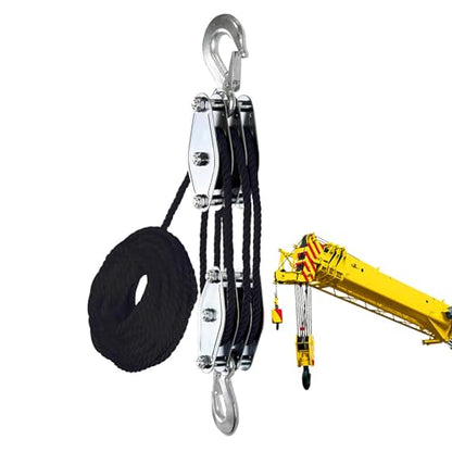 Rope Pulley Hoist Multifunctional 2200 LBS Breaking Strength | 3/8 Rope for Lifting Hoisting Rigging Garage Shop Hunting Farm Construction Industrial Warehouse Marine Overhead Recovery - color: Black.