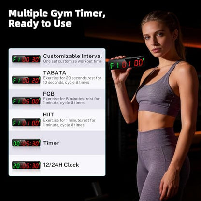 Portable Workout Timer, Workout Clock for Home Gym Garage Boxing, Gym Timer Clock with Strong Magnet, Powerful Battery, Adjustable Brightness for Fitness Enthusiasts Coaches