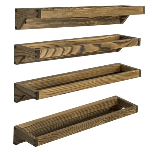 MyGift Set of 4 Rustic Burnt Solid Wood Hanging Shoe Storage Organizer Racks, Wall Mounted Space Saving Footwear Holder for Closet, Mudroom, Entryway, Holds 8 Pairs - color: Burnt Wood