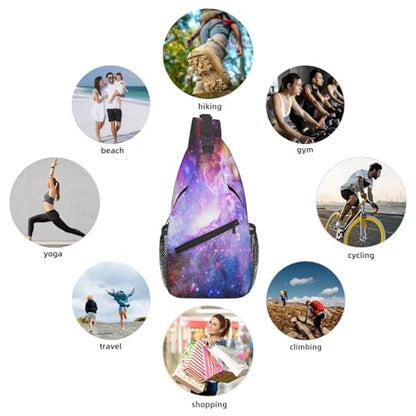 Galaxy Crossbody Sling Bags for Women Men Blue Purple Galaxy and Nebula Dark Space Stars Travel Sling Backpack Casual Chest Shoulder Bag Universe Scenery Theme Gym Sports Hiking Daypack - color: Purple Pink