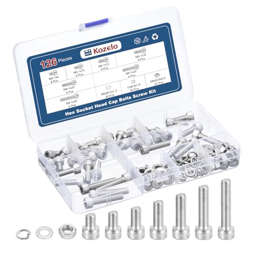 126pcs M6 Socket Head Cap Screws Bolts Nuts Assortment Kit - [M6x8/10/12/16/20/25/30mm] 304 Stainless Steel Allen Socket Drive for 3D Printer - size: M6x8/10/12/16/20/25/30mm