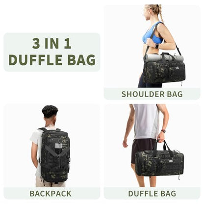 Bosstin Gym Bag for Men & Women,45L Travel Duffle Sports Duffel Bag Gym Weekender Overnight Backpack with Shoe Compartment (GREEN CAMOUFLAGE) - color: GREEN CAMOUFLAGE