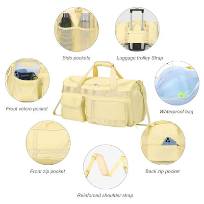 MAXTOP Gym Bag for Women Men Travel Duffle Bag Large Capacity Carry On Weekender Overnight Bag With Shoe Compartment Gym Tote Dry Wet Separation Duffel Bag for Travel - color: Yellow, style: Gym Bag