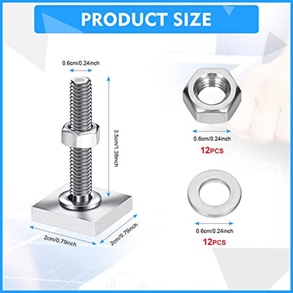 12 Pcs T Slot Bolts M6 35 mm Square Head T Bolts for Roof Rack Stainless Steel Roof Rack Accessories Heavy Duty T Track Bolts with Nuts Washer Barrels Kit for Kayak Ski Bike Rail Carrier