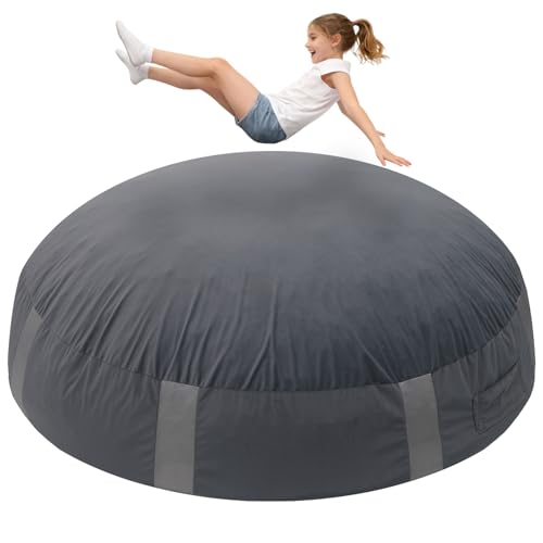 FINCOME Crash Sensory Pad for Kids Autistic Kids Landing Zone Sensory Tool | 2-Layer Foam for Autism, Easy-Clean Velvet Cover, Multi-Use/SIZE, Indoor & Outdoors Use Kids Jumping Pillow, Anxiety Relief - color: Gray/Round, size: 5x5 Feet
