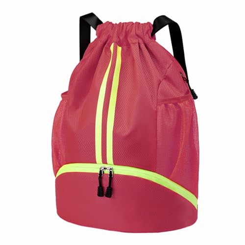 Hoedia Sports Drawstring Backpack - Swim Gym Bag for Women and Men | String Bag with Shoes Compartment and Wet Proof Pocket, Adjustable Wider Shoulder Strap, For Soccer, Basketabll, Volleyball - color: Pink, size: Large