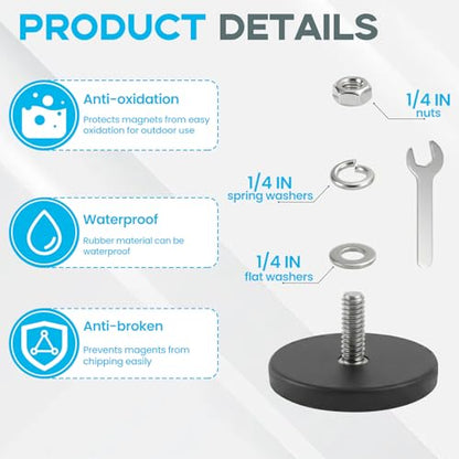 E BAVITE 30PCS 1/4inch Rubber Coated Magnets 30LBS Mounting Magnet | Anti-Scratch Mounting Magnet Magnetic Non-Slip Strong Magnet for Lighting Bar, Additional Mirrors and Camera - size: 1/4in-30LBS-1.69in