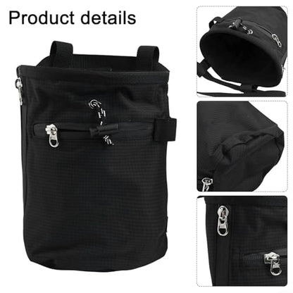 Climbing Chalk Bag, With Drawstring Closure, 420D Nylon Gymnastics Chalk Bucket, For Rock Climbing Bouldering Weightlifting, Adjustable Waist Belt, With Carabiner And(Black) - size: Black