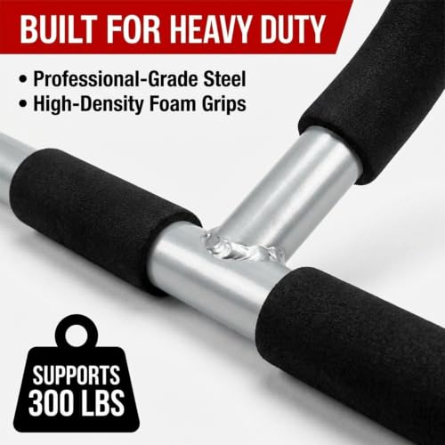 Iron Chin Up & Pull Up Bar Gen. 1, Heavy Duty Doorway Pull Up Bar with 9 Grip Positions, No Screws, Fits 24"-36" Doorways, Supports 440 lbs, Home Gym Equipment for Upper Body Strength