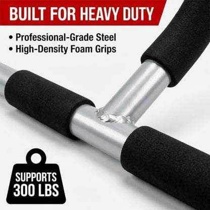 Iron Chin Up & Pull Up Bar Gen. 1, Heavy Duty Doorway Pull Up Bar with 9 Grip Positions, No Screws, Fits 24"-36" Doorways, Supports 440 lbs, Home Gym Equipment for Upper Body Strength