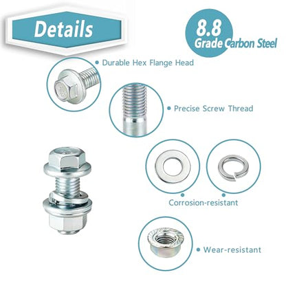 Kadrick 700Pcs Grade 8.8 Metric Bolt Assortment, M6 M8 M10 Flange Hex Heavy Duty Bolts and Nuts Kit,M6 x1.0 M8 x1.25 M10-1.25 (12mm to 45mm),Eco-Friendly Zinc Plated - size: 700Pcs M6-M10 FLANGE HEX Eco-Friendly