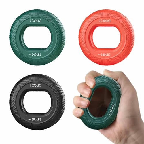 Grip Strength Trainer (30-80lbs) - 6 Resistance Levels, 3PCS Silicone Hand Grip Strengthener Rings for Rock Climbing, Athletes, Finger Workout & Stress Relief - Double Force Design