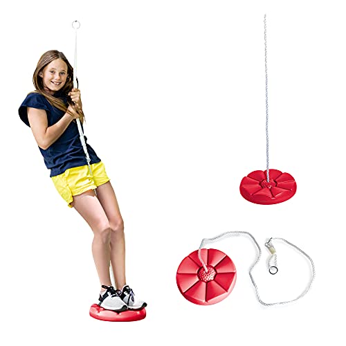 Squirrel Products Heavy Duty Red Disc Tree Swing with Rope for Outdoor Play - Easy DIY Addition to Playset or Tree - color: Red