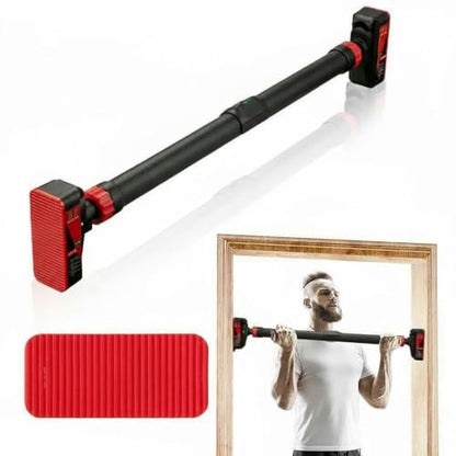 Pull Up Bar for Doorway,Adjustable Chin Up Bar for with Level Meter | 440 LBS Max Load,No Screws Needed - color: Red and Black