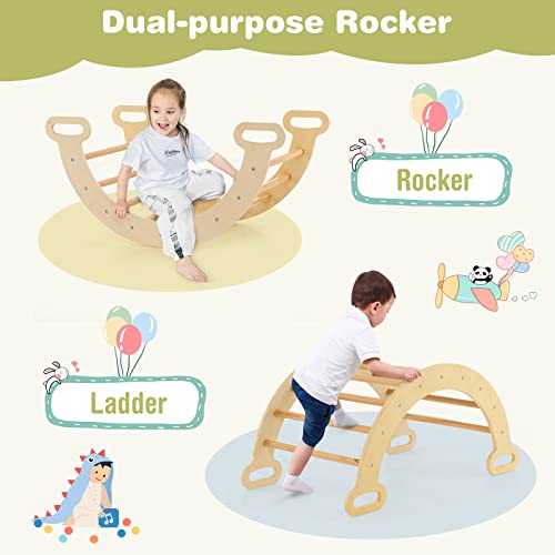 Costzon Climbing Toys for Toddlers, 5 in 1 Foldable Montessori Wooden Arch Climber Ladder with Sliding Ramp, Multi-Combination Methods, Kids Triangle Climber Play Gym Set for Boys Girls Present - style: 5 in 1 Arch Climber Ladder, Natural