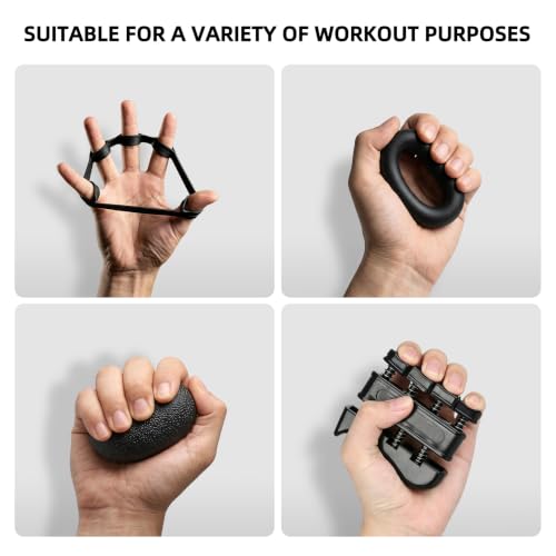 Hand Grip Strengthener Set Resistance Gripper for Forearm Training Adjustable Carpal Tunnel Rehab, Climbing, Weightlifting - color: Black