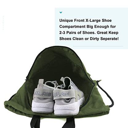 BeeGreen Drawstring Backpack Bag with Shoe Compartment, X-Large Black Gym Sports String Cinch Backpack - color: Moss Green