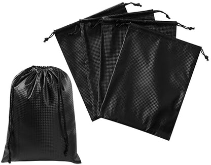 PALTERWEAR Tech-Weave PU-Coated Drawstring Bags (Set of 5) Water-Resistant, Directional-Stretch Travel Organizers for Gym, Beauty, Tech Gear - Strong Wipe-Clean (Black 3D, 7 x 9 In) - size: 7 x 9 Inch