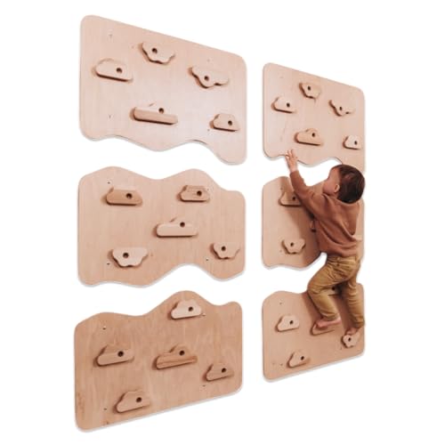 Wood And Hearts Montessori Indoor Rock Climbing Panels with Repositionable Wooden Climbing Holds for Home Playroom and Sensory Spaces (Natural Wood) - color: Natural Wood